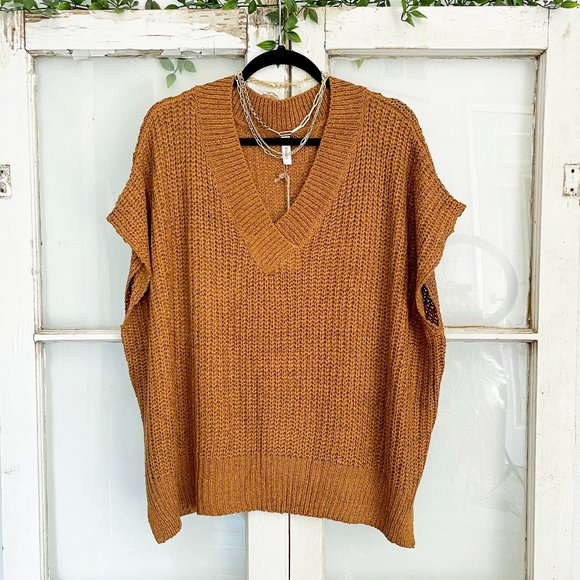 TAN Vneck Short Sleeve Sweater Vest - Picture 2 of 5